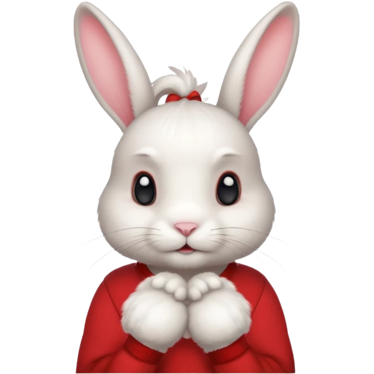 white large bunny, pet lover, red shirt, pony tail. emoji