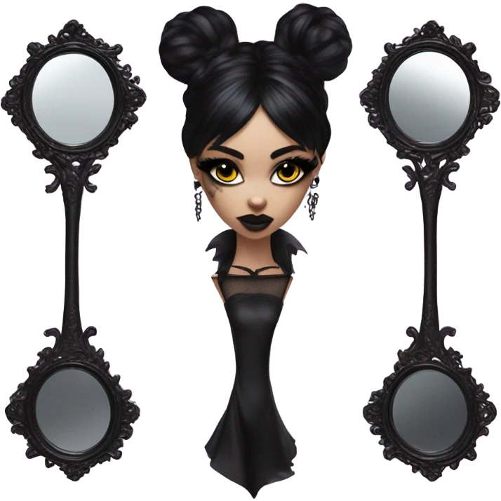 Hyper Realistic Goth victoria secret model looking into a handheld mirror  emoji