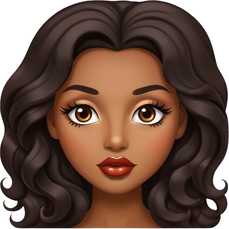 Glamourous, brown skin tone, very beautiful woman, with big plump lips, long long lashes, black wavy long hair, brown eyes emoji
