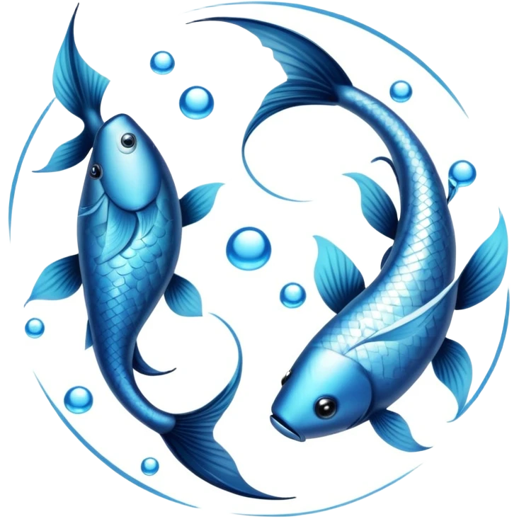 The zodiac symbol Pisces. Two fish in a “yin-yang” formation. One fish’s head is by the other fish’s tail, and vice versa forming a hoop emoji