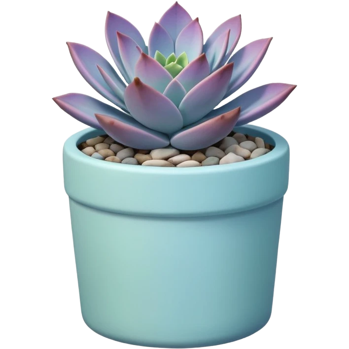 A pastel blue ceramic pot, cylindrical in shape, with a shallow rim, containing a Graptopetalum succulent plant. emoji
