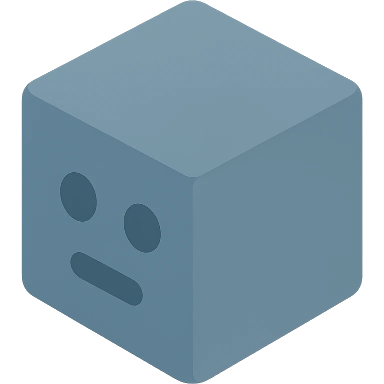 A cube with a robot face in gray-blue color for IT CUBE Computer Center emoji