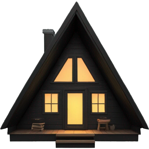 Black A-Frame Cabin with glowing windows emoji