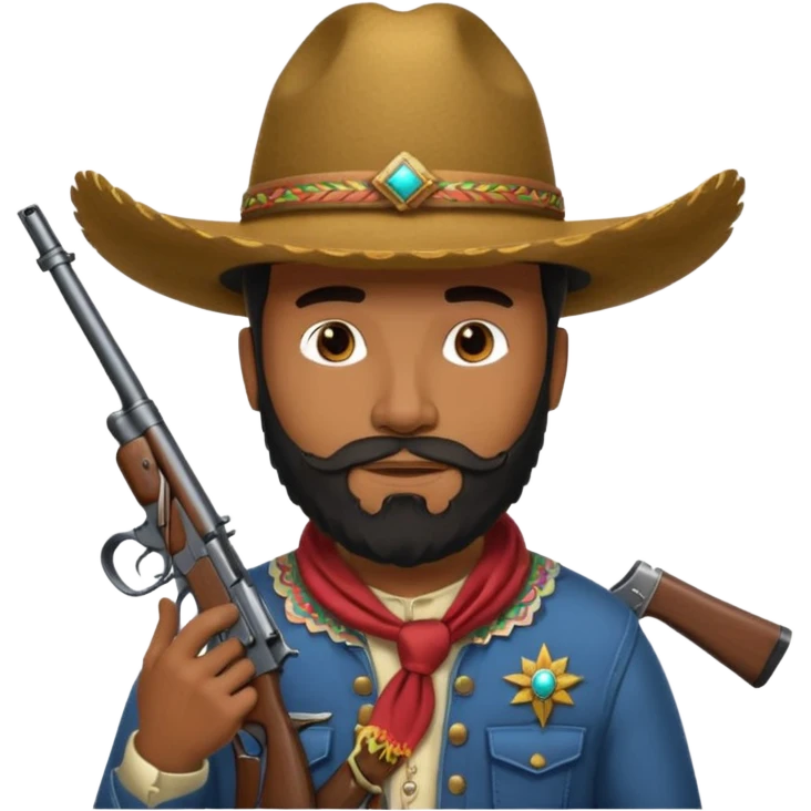  black cowboy with full beard, sombrero and a ak47 up emoji