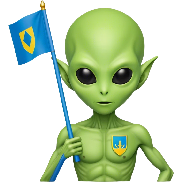 Green alien with Ukraine flag emoji