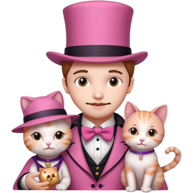 Aesthetic pink teddy magician couple and their pet cat emoji
