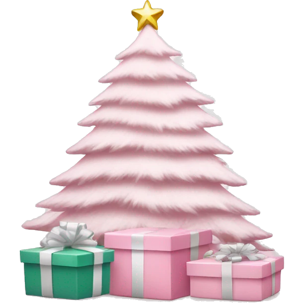 Light pink Christmas gifts under a white Christmas tree  emoji