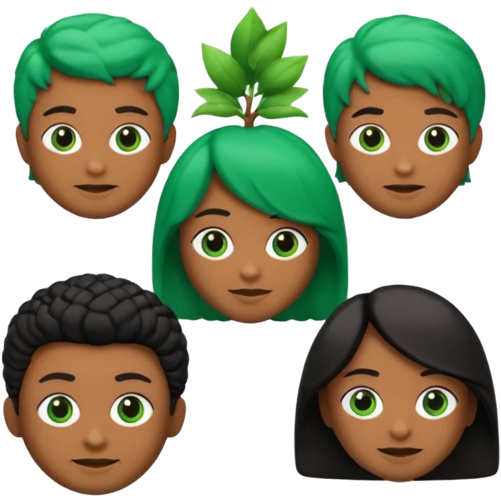 Crie um Memoji/emoji em estilo 3D, com pele verde, expressão assustada, olhos grandes castanhos, sem óculos. Cabelo curto e cacheado, bagunçado, de cor preta. Inclua pequenos detalhes como marcas sutis no rosto, mantendo o estilo cartoon da Apple. Use iluminação suave e fundo branco. emoji