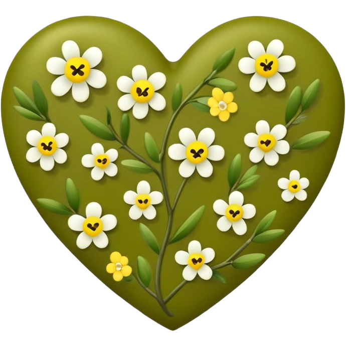 A olive green heart with small yellow and white flowers emoji
