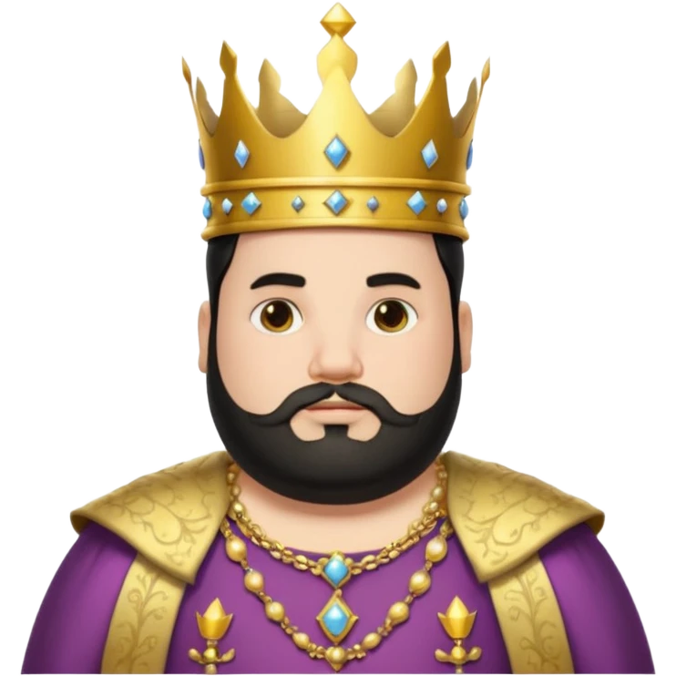 Bearded King, young fat king with short black beard, wearing crown, half body
 emoji