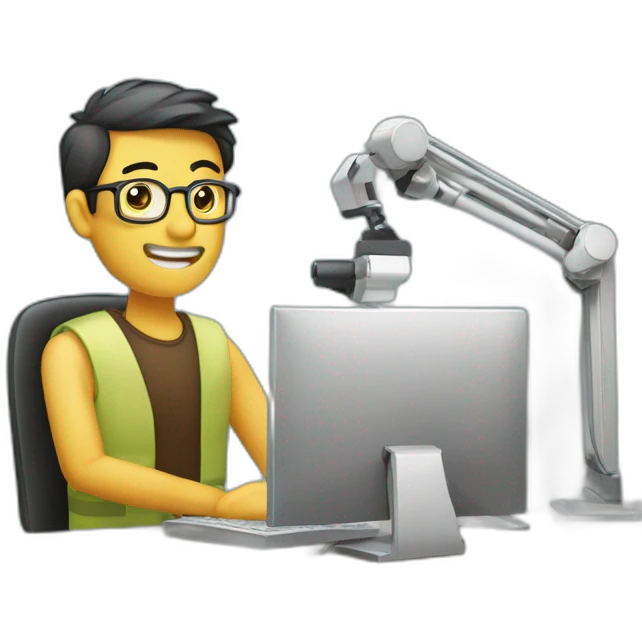 Diseñador gráfico sentado frente a una computadora emoji