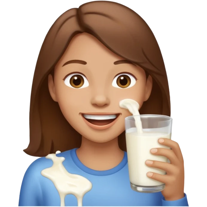 Happy brown hair emoji with milk spilling from mouth emoji