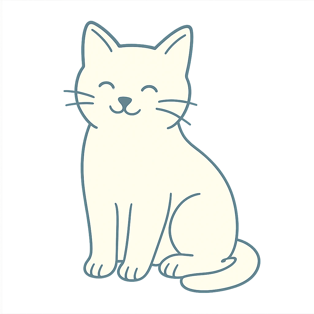 a cute cat sitting, minimalistic pastel illustration with clean lines, avoiding warm colors emoji