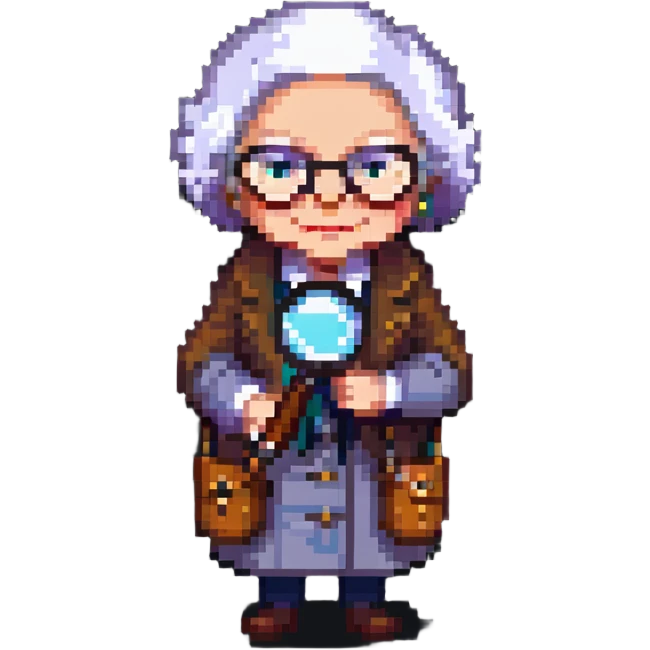 pixel art grandmother detective with a magnifying glass emoji
