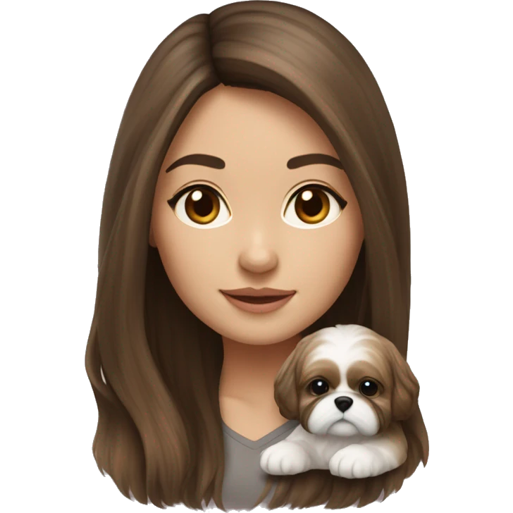 Realistic Brunette long hair light skin girl with shi tzu puppy emoji