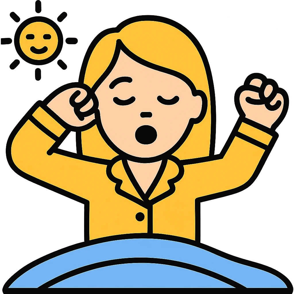 Create an image of a woman with blond hair wearing yellow pajamas, classic emoji style, waking up, with no background. The style should resemble classic emoji style. emoji