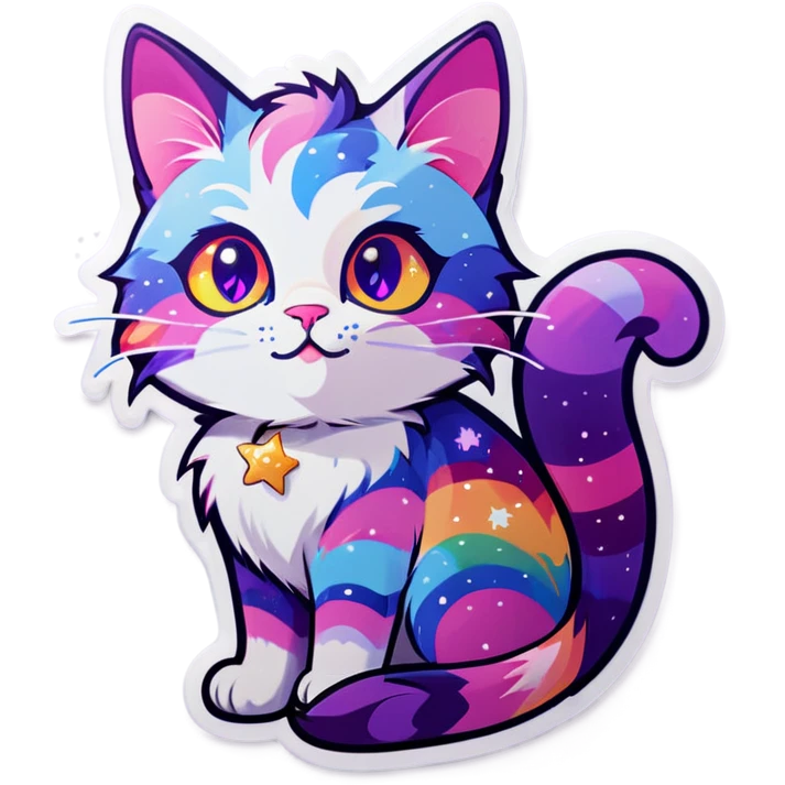 Rainbow cat with purple eyes with rainbow stars on its side emoji