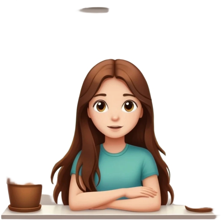 Girl with long brown hair looking out a window with sunbeams and houseplants around her in the background cartoon style  fill the background with the details  emoji