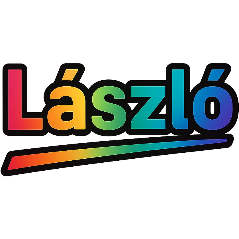 László name in modern colorful gradient font with dark outline, partially or fully underlined with dynamic slanted underline, transparent background, in the style of the sample images emoji