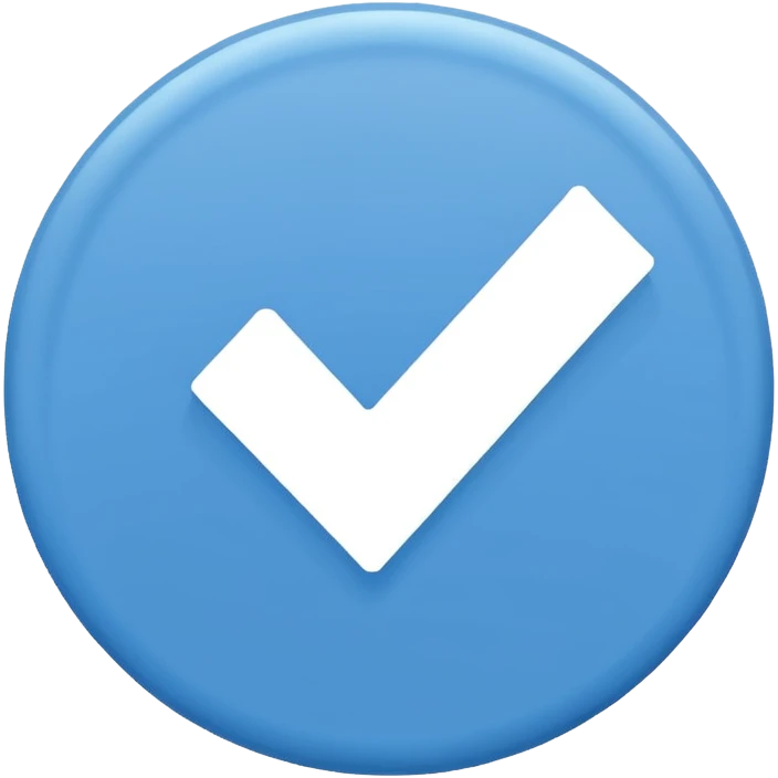 Simple icon, blue circle with a white checkmark in the center, clean white background, flat design, minimal style, clear and sharp, no text, no shadow. emoji