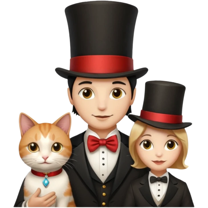 magician couple and their pet cat emoji