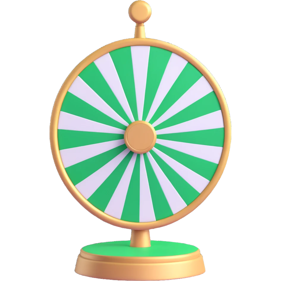 spinning prize wheel with alternating green and white sections emoji
