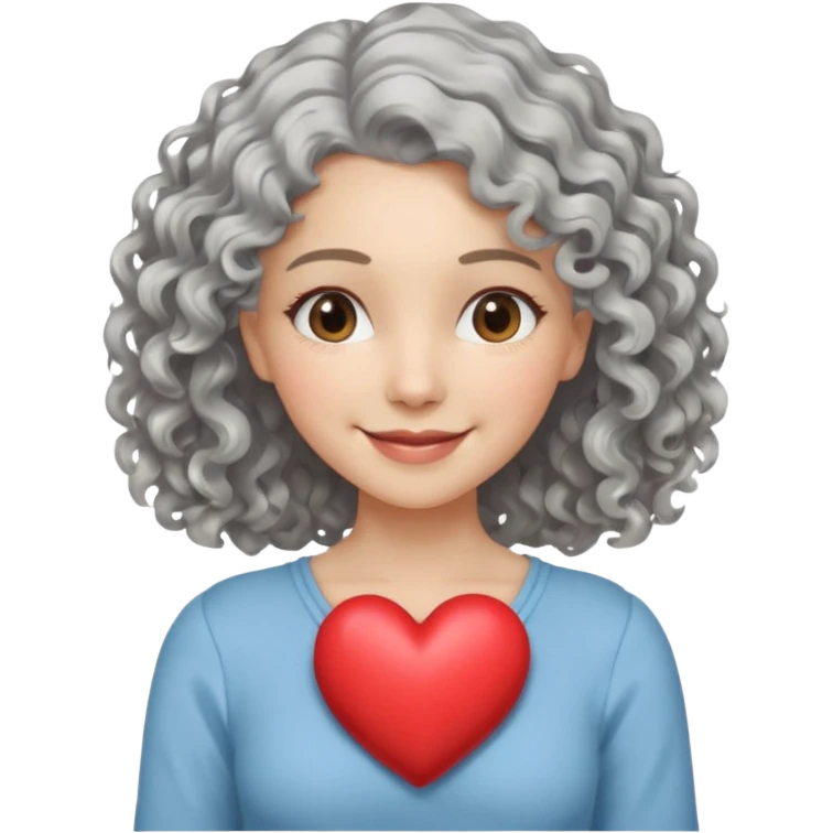 silvery curly/wavy shoulder-length hair smiling lady holding a heart thinner hair, different top emoji