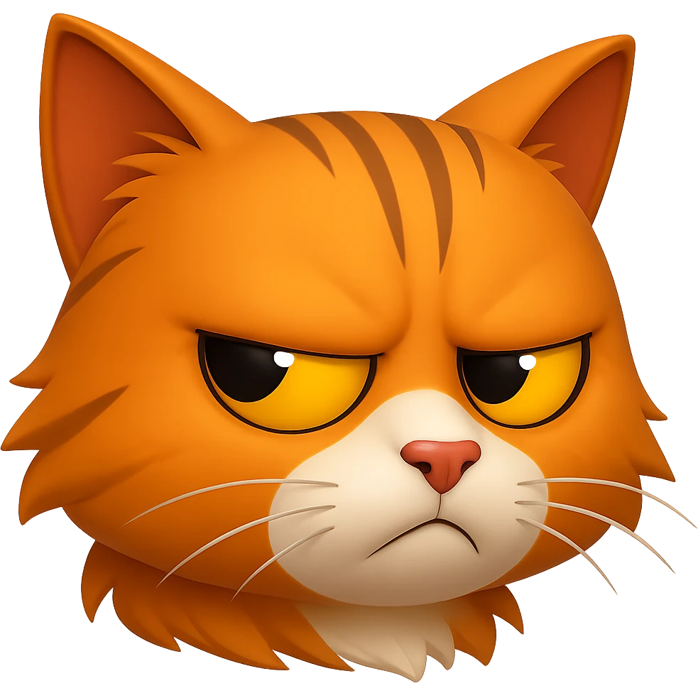 Create a cute mad cat giving a side glare in the same style as the reference image, with no background. emoji