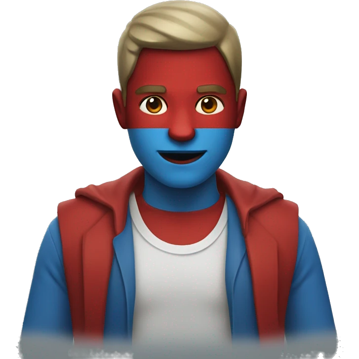 half blue half red round emoji