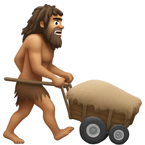 caveman pulling cart on back emoji