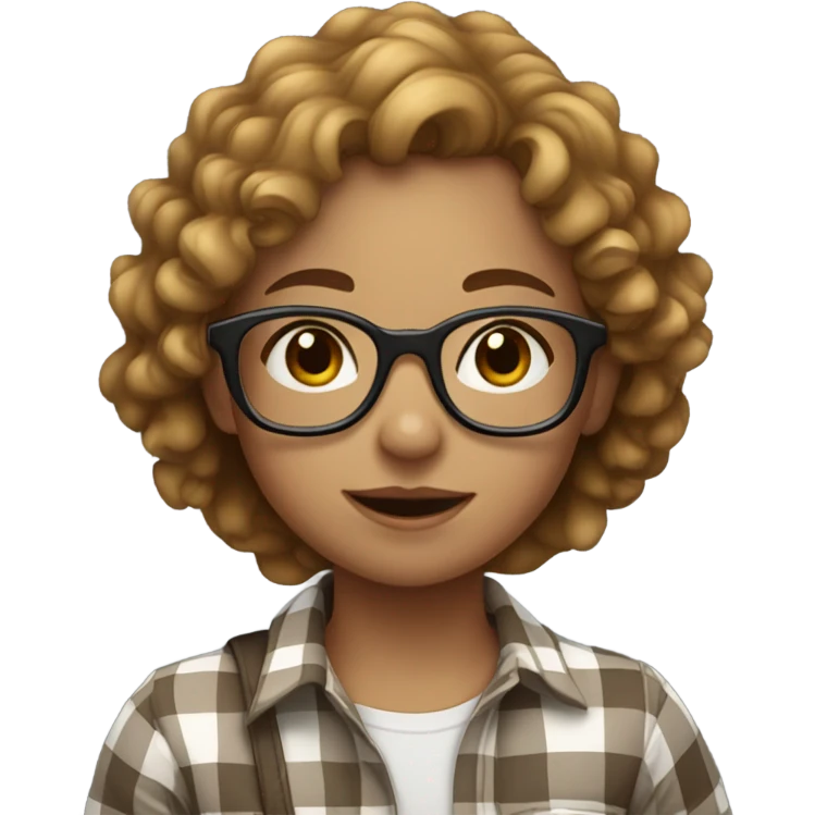 girl with curly light brown hair with glasses wearing a checkered shirt emoji
