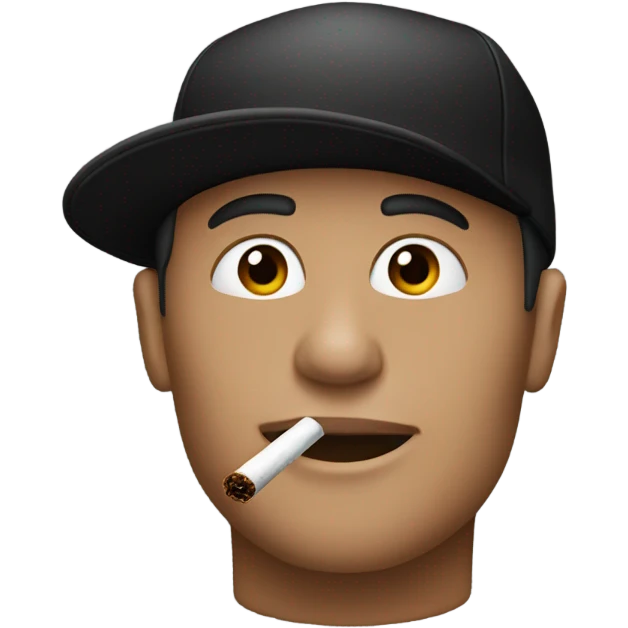 A person smokes, his skin color is white, and he wears a black cap emoji
