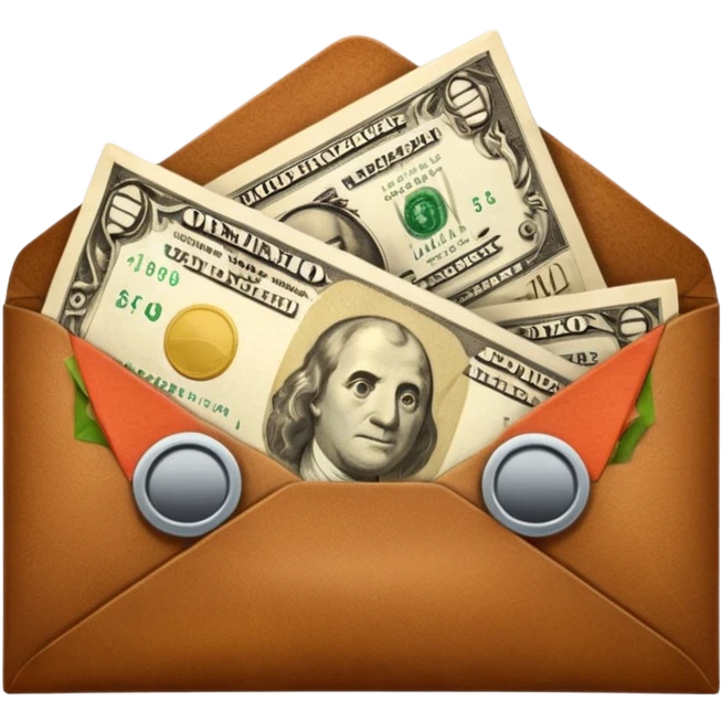 Banknotes wrapped in brown leather envelopes emoji