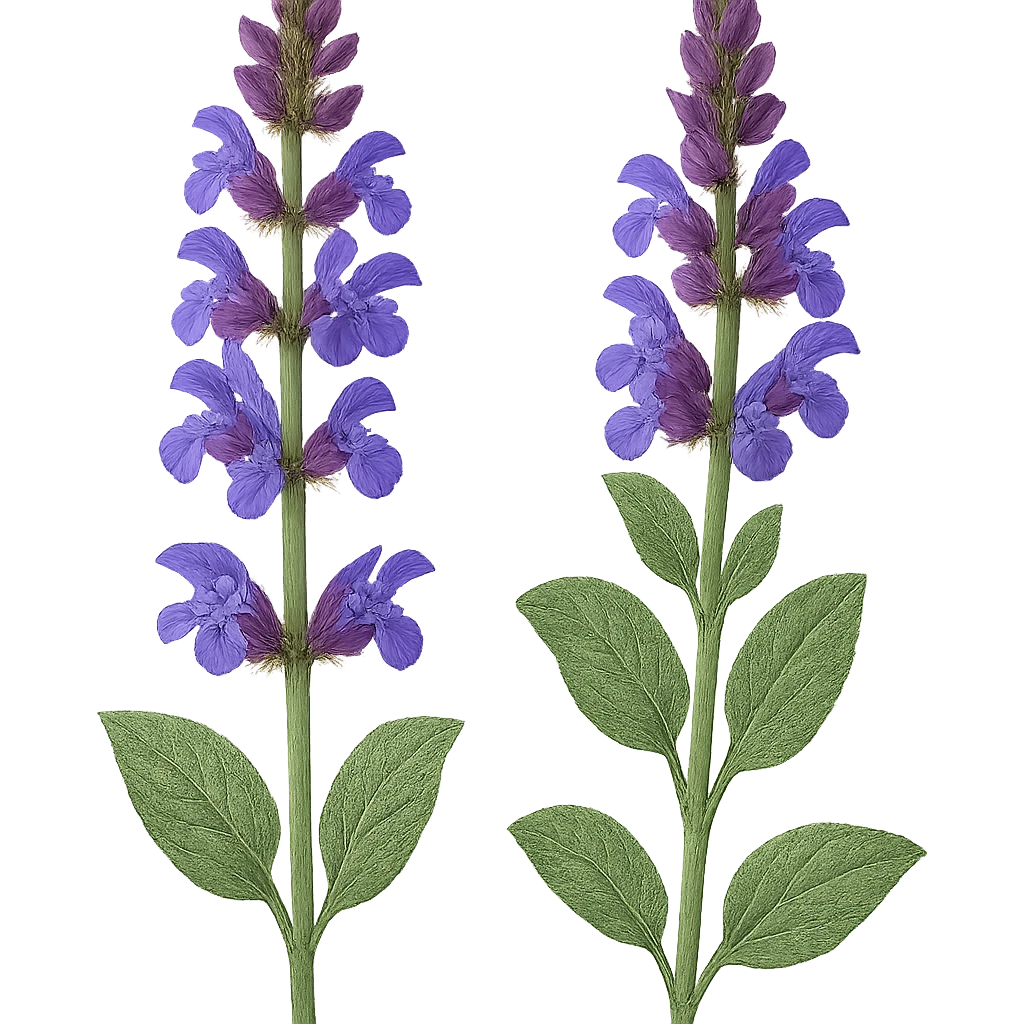 two clary sage stems with blue-purple blossoms, no pots, natural, detailed, isolated emoji