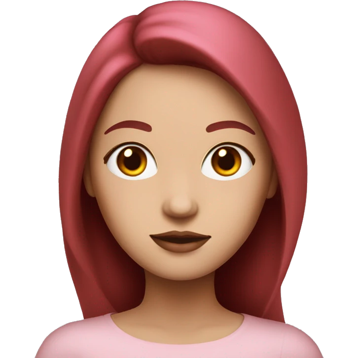 Woman with a white skin that has Long Dark red hair and brown eyes with an eyeliner coding on a pink macbook emoji