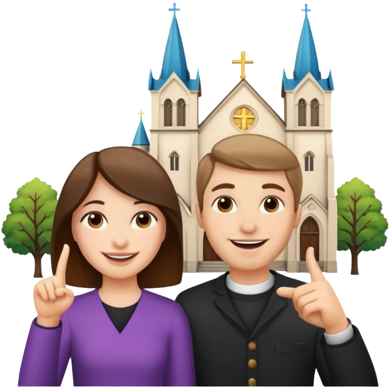 couple pointing to a church in the background emoji