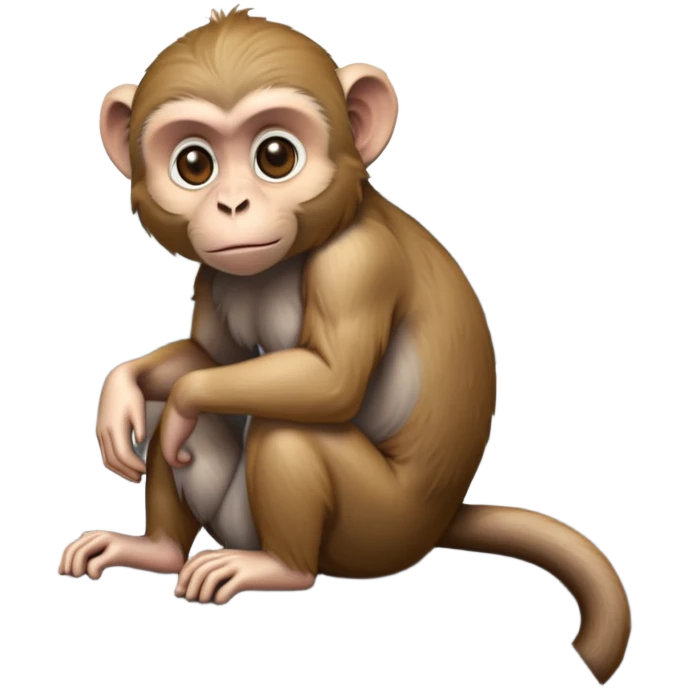 cinematic-elegant macaque-realistic-full-body-sitting-emoji,-compact-muscular-frame-poised-on-a-rocky-outcrop,-short-curled-tail-resting-behind,-head-tilted-dramatically,-thick-dense-fur-in-warm-shades-of-brown-and-grey,-expressive-eyes-filled-with emoji