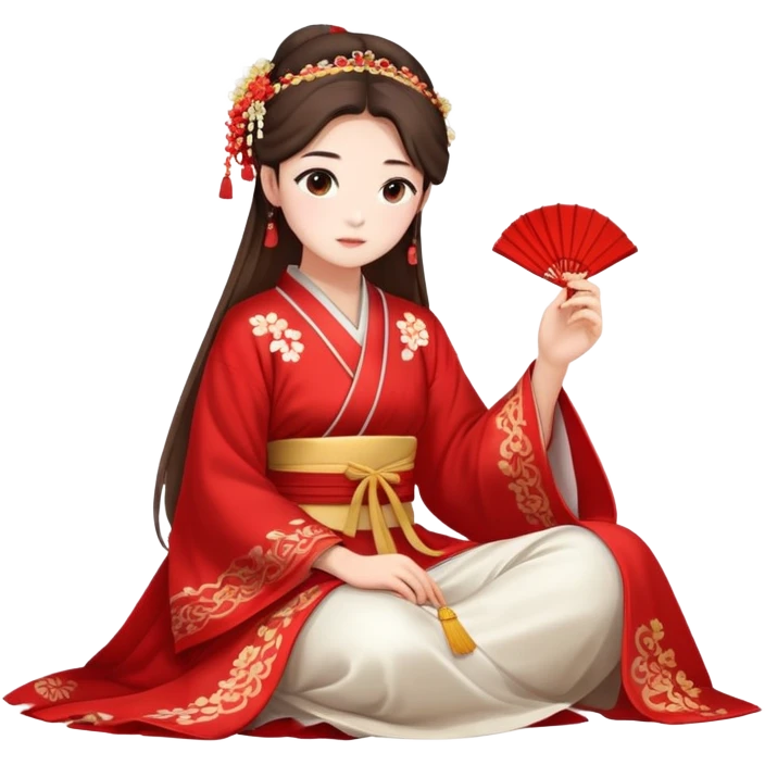 Beautiful girl wearing red Hanfu wedding dress sitting emoji
