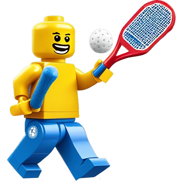 Lego man in sneakers playing pickleball emoji