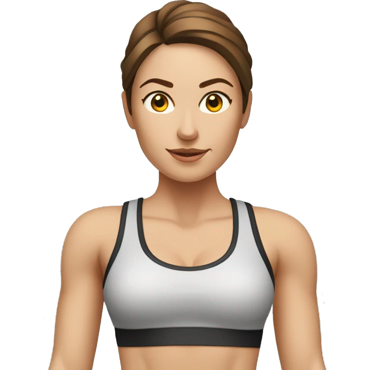 white woman with brown hair working out with TRX resistance bands emoji