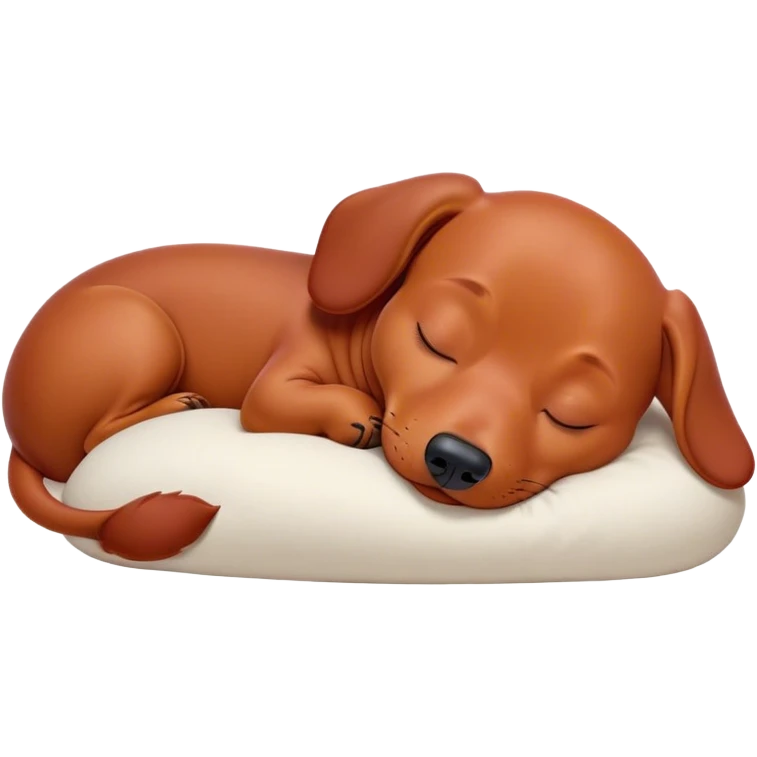 Cinematic Meme-Worthy Chubby Sleeping Red Dachshund Portrait Emoji, Head resting peacefully with a contented smile, showcasing a delightfully chubby, elongated build and a luxuriously soft red coat, eyes shut in a serene nap, Simplified yet hilariously adorable features, highly detailed, glowing with a soft, drowsy light, high shine, relaxed and utterly lovable, stylized with an air of playful laziness, bright and heartwarming, soft glowing outline, capturing the essence of a comically sleepy companion, so meme-worthy it feels like it could instantly become the next viral sensation of adorable slumber! emoji