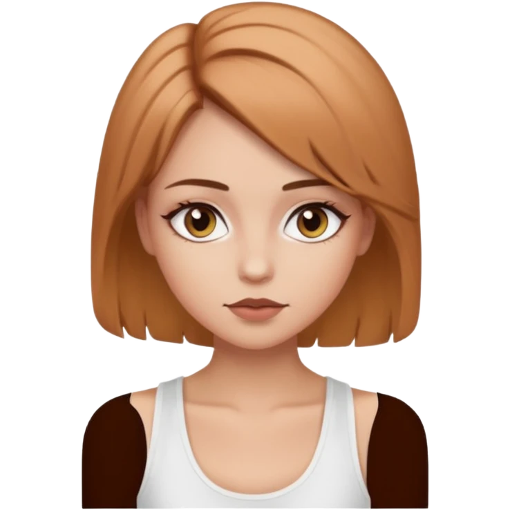 a girl with makeup on and hazelnut colered hair and eyes with a tank top scin color white emoji
