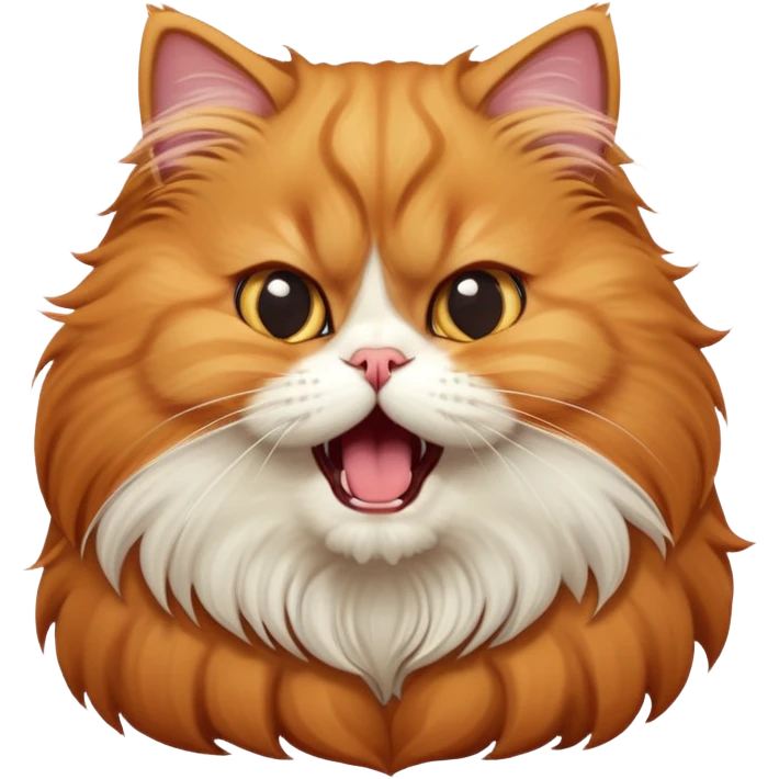 cinematic-adorable-big-eyed-fluffy-solid ginger-persian-cat-portrait-emoji,-head-tilted-playfully-with-a-cute,-exaggerated-yawn,-fluffy-solid ginger,-simplified-yet-irresistibly-cute-features emoji