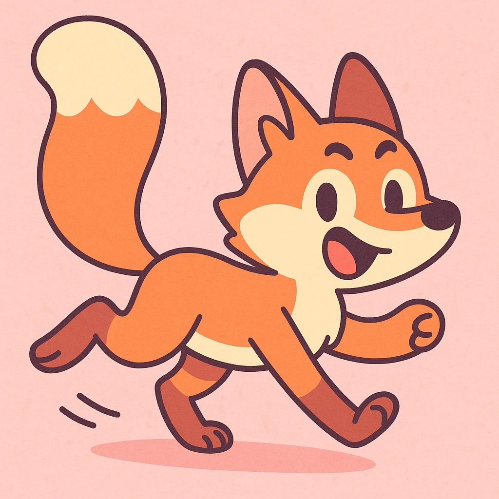 fox running with tail high, japanese pastel toon style emoji