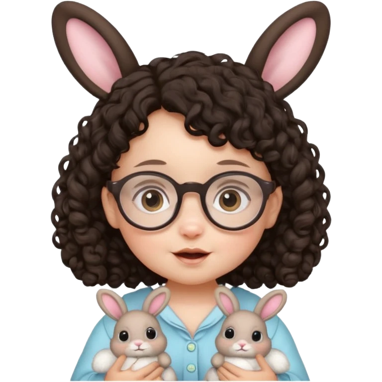 bunny ear wearing small baby dark haired curly spectacled emoji