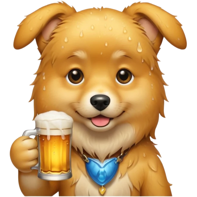 A dog holding a beer emoji