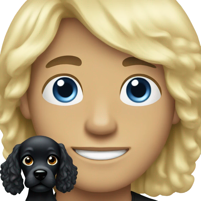 Blonde man blue eyes and black Cockerpoo emoji