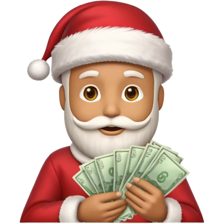 A confident rich emoji face wearing a Santa hat, money stacks, casino vibe, New Year theme, premium 3D emoji style, sharp details, no text, isolated on transparent background emoji