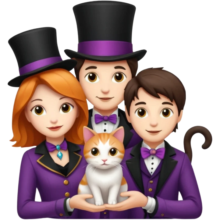 magician couple and their pet cat emoji