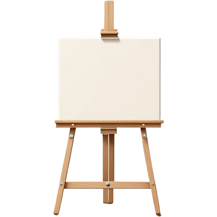 A simple, modern flat-style illustration of a blank canvas on a wooden easel, with a small paintbrush resting against it. The scene is clean and minimal, with a subtle glow or a few tiny sparkles around the canvas, symbolizing creativity and new possibilities. No clutter, soft neutral background, perfect for an empty state UI. emoji